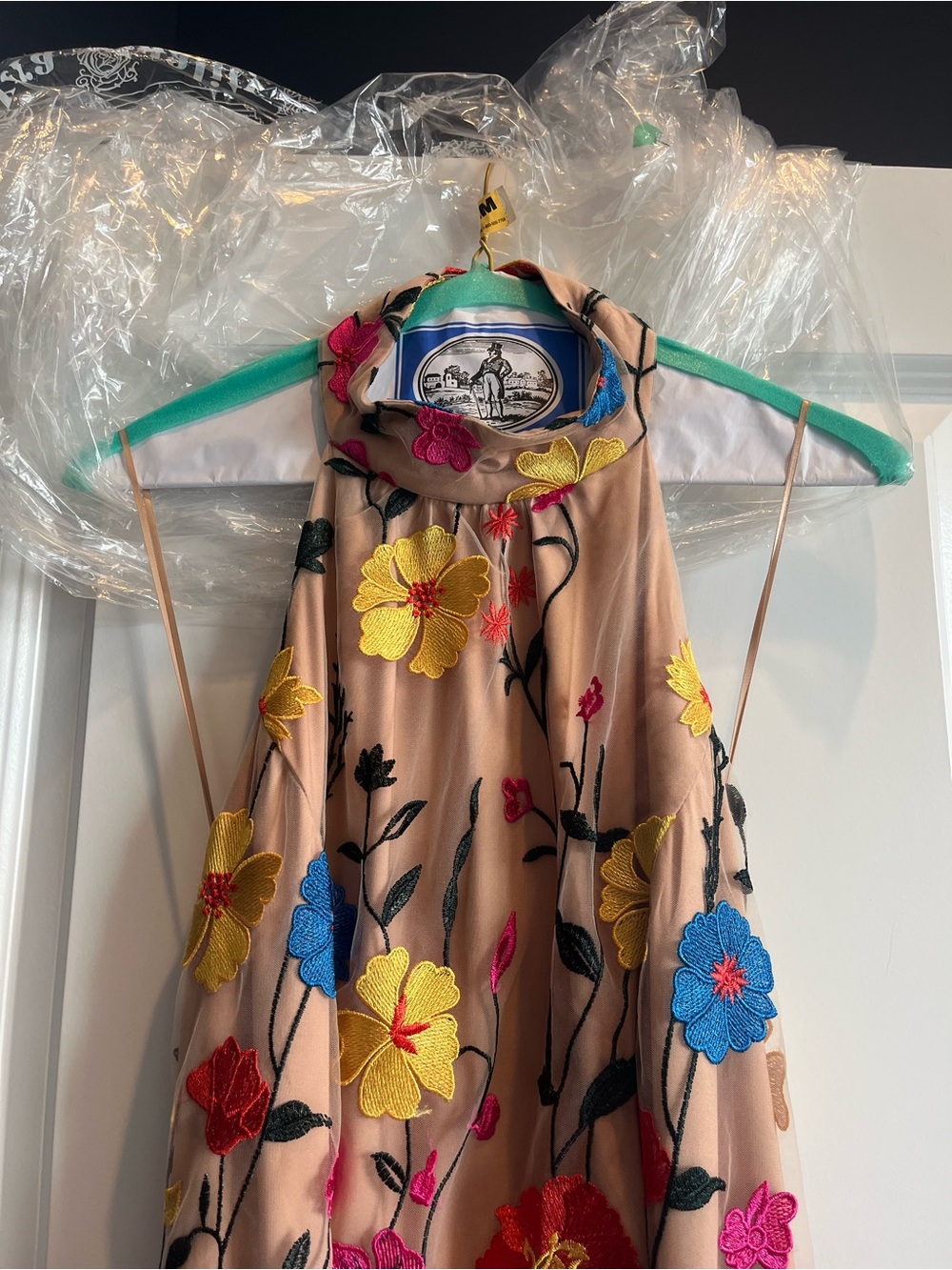 Milly Size 6 - Floral Embroidered Halter Midi Dress - Pink Multicolor - Picture 7 of 11